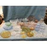 Miscellaneous cut and moulded glass - a tazza, bowls, vases, coloured, carnival, deco, fruit
