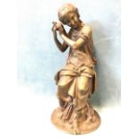 Aubert, bronze, cast of a seated young girl listening to conch shell, on circular naturalist