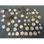 A box of pocket watch dials and watch parts - enamelled, movements, hands, etc., - various Swiss,