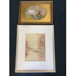 20th century watercolour, fenland scene with windmills, initialled DR and dated 1926, mounted and