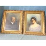 Land, a pair, late nineteenth century Edwardian bust portaits of a lady & gentleman, signed, in