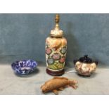 Miscellaneous Japanese ceramics - C20th Satsuma tablelamp with gilt decoration of flowers and