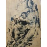 Willi Jaeckel, ink on paper, naked prisoner in shackles, possibly Prometheus, signed, mounted and