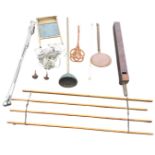 Miscellaneous items - a washboard, a drying pulley rack with four bars, a copper posstick, a