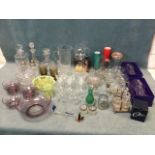 Miscellaneous glass including a pair of salts with hallmarked silver mounts, a pair of boxed