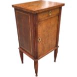 A French art deco amboyna bedside cabinet, in the style of Emile-Jacques Ruhlmann, the quarter