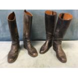 A pair of bespoke leather hunting boots by Moss Bros of Covent Garden - size 9; and another