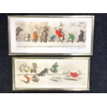 Boris O’Klein, handcoloured French etchings, a pair, cartoon style dogs, signed and titled in pencil