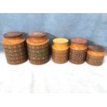 A graduated set of Hornsea storage jars decorated in the Bronte pattern. (5)