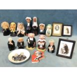 Miscellaneous judge related collectibles including ceramic figurines, Royal Doulton, studio pottery,