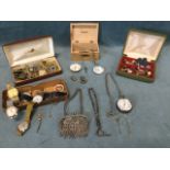 Miscellaneous jewellery and watches - a hallmarked silver pocket watch & albert chain, lockets,