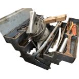 A concertina toolbox and contents - spanners, hammers, files, pliers, chisels, screwdrivers, a