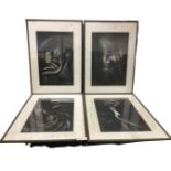 Shirley Lester, steel plate etchings, abstract monochromes, untitled, mounted & framed. (20in x 30.