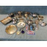 Miscellaneous silver & plate - teapots, a candelabra, a hallmarked silver brush, egg cups, salts