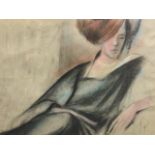 Peter Harris, pastel and paper, portrait of a woman, signed with monogram, mounted and framed. (24.