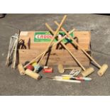 A boxed Jacques lawn croquet set, complete with mallets, balls, hoops, pins, etc. (A Lot)