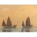 J R Charton, watercolour on paper, sailing junks, signed, mounted and framed. (13.5in x 9in)