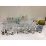 Miscellaneous glass including sets of wine glasses, tumblers, flutes, vases, engraved, acid