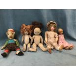 Five antique dolls - a 22in Armand Marseille bisque headed doll, no 390, with original mohair wig