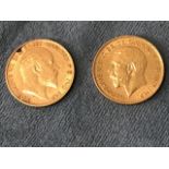 Two gold half sovereigns - 1909 & 1911. (8g)