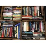 Four boxes of general books - contemporary fiction, travel, nature, classics, reference, rugby,