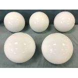 Five large milk glass ball shaped light shades - 11in dia. (5)
