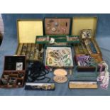 Miscellaneous jewellery contained in various boxes including two hinged leather cases - rings,