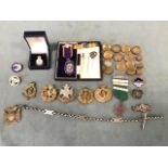 Miscellaneous medals, military buttons & badges including some hallmarked silver, enamelled, an 1897