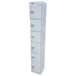 A grey metal tower cabinet of six hinged lockers by Link. (11.75in x 12in x 71in)