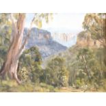 Ronald Peters, oil on board, landscape, signed, inscribed to verso Near Mt Victoria, NSW, gilt