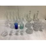Miscellaneous glass including a pair of cut decanters & stoppers, sets of drinking glasses,