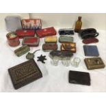 Miscellaneous items - medicine tins and bottle, trinket boxes, playing cards, shot glasses, buttons,