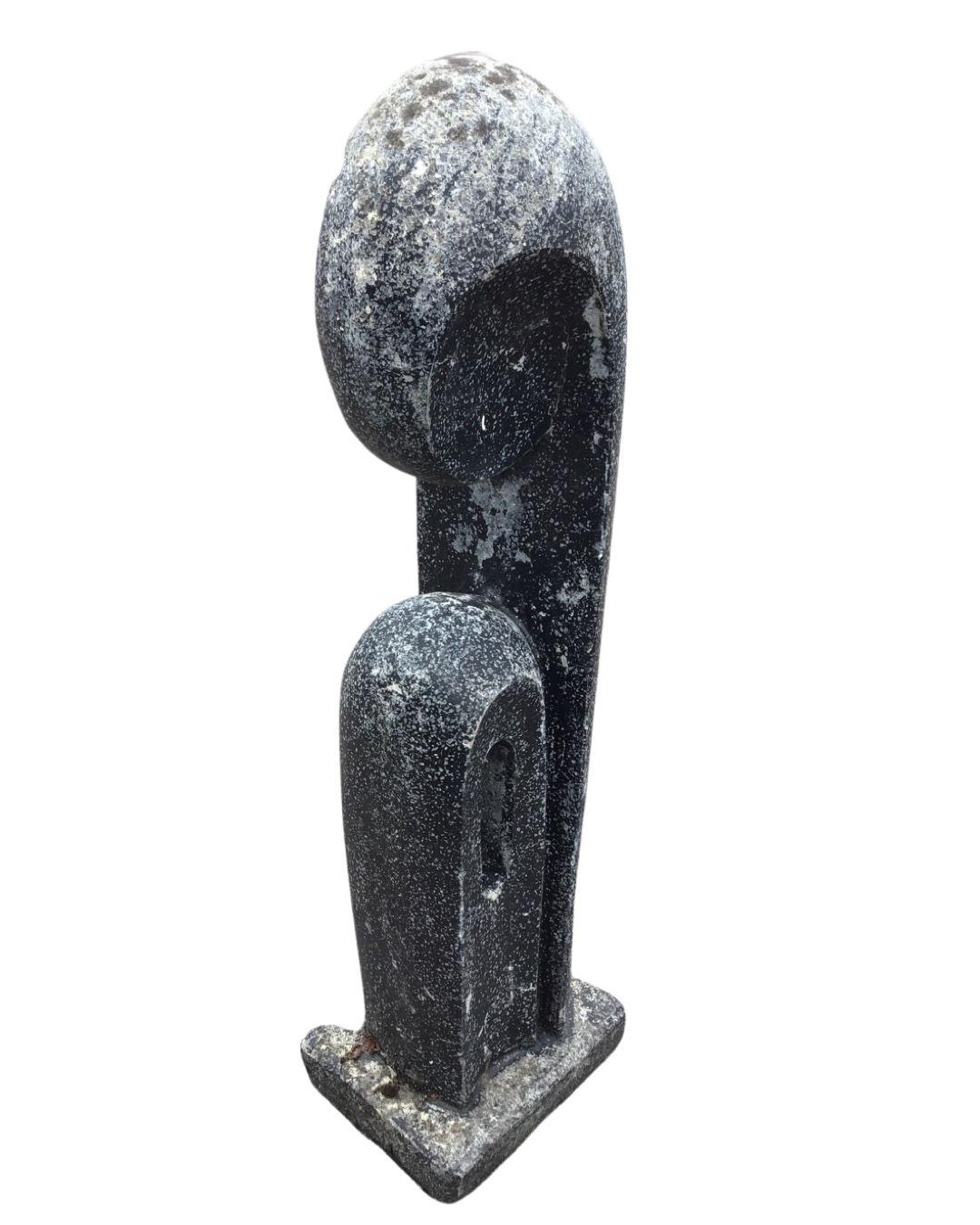 A contemporary painted composition stone figurative abstract sculpture, on rectangular plinth. (24.