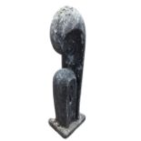 A contemporary painted composition stone figurative abstract sculpture, on rectangular plinth. (24.