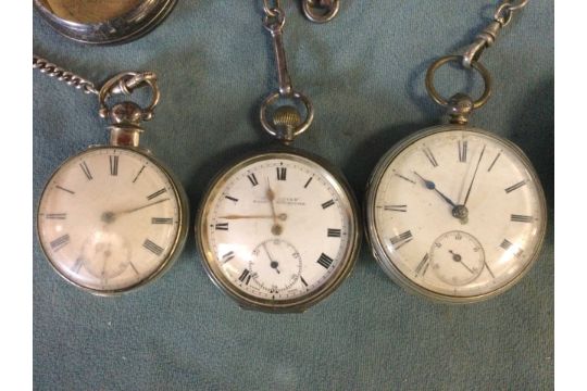 Three Victorian hallmarked silver pocket watches with albert chains, the pair cased watches with - Image 1 of 3