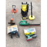 Miscellaneous electrical tools - a Karcher pressure washer with accessories, a Bosch orbital sander,