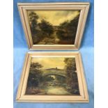T Wileman, C19th oils on boards, a pair, country river landscapes, enscribed to versos Hawes