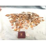 A collection of coins - copper & silver, mainly GB, some foreign - pennies, halfpennys, florins,