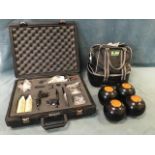 A cases set of Thomas Taylor Lignoria Deluxe Scottish made bowls, the bag with waterproofs; and a