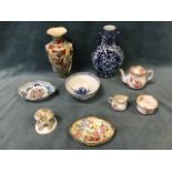 Miscellaneous ceramics including an early blue & white Worcester bowl, a Satsuma vase, a Limoges
