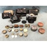 A collection of miscellaneous trinket boxes & covers - enamelled, silver plate, embossed, inlaid,