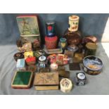 A collection of old tins - biscuit, toffee, royal, commemorative, tea caddy type, circular, money