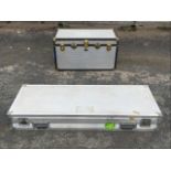 An aluminium instrument flight case, bearing some festival labels - 55.5in; and a studded Mossman