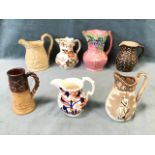 Seven miscellaneous ceramic jugs - Masons, relief nineteenth century stoneware, Ophelia transfer