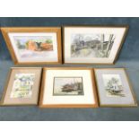 David Wilson, watercolour, fishermen and boats by quayside, signed, titled to verso Landing the