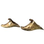 A pair of antique brass slipper stirrups, probably Spanish with floral engraved decoration, the