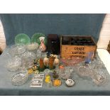 Miscellaneous glass, including cut and moulded dishes and fruit bowls, a pair of Victorian vases,