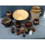 A collection of nineteenth century salt glazed stoneware and terracotta including storage jars, a