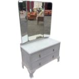 A painted oak dressing table, the back with three bevelled mirrors above a canted chamfered top