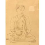 Sing Lik, ink and wash on paper, portrait of an Indonesian boy, signed and dated 22/5/45, label to